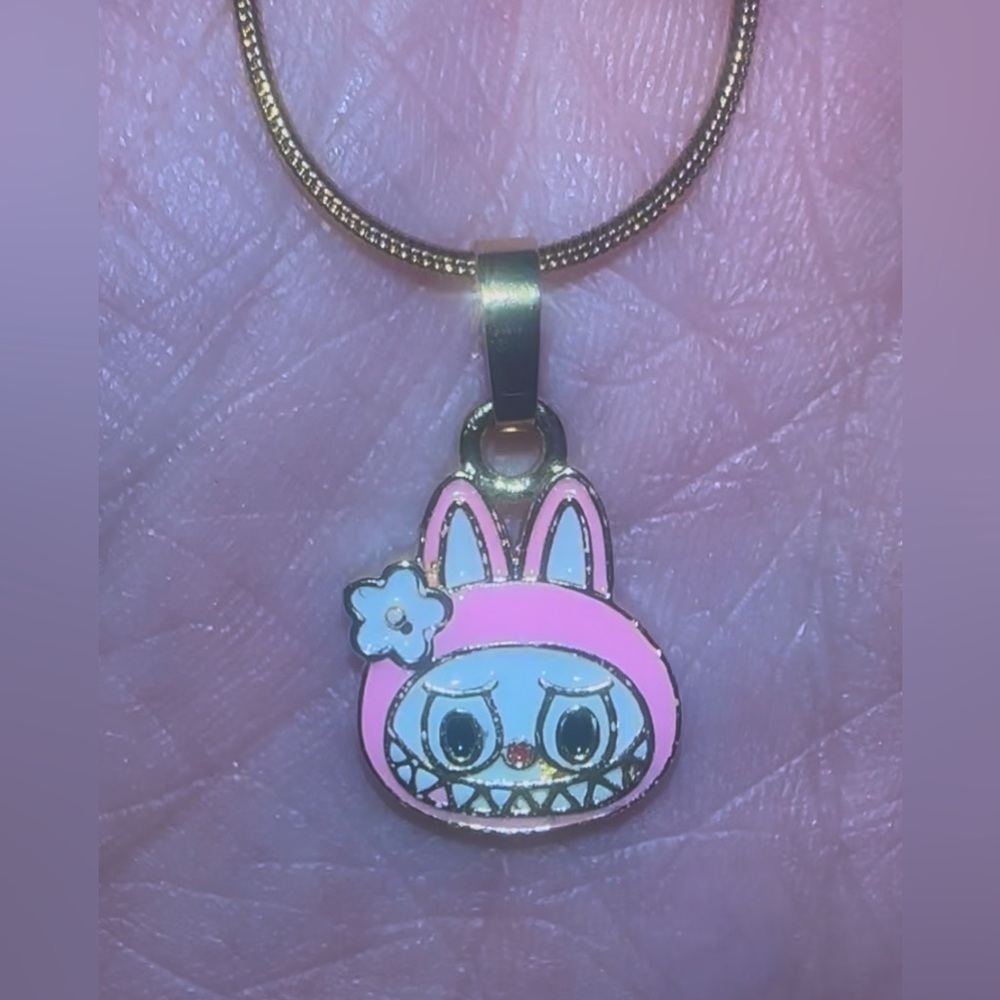 18K Gold The Monsters Labubu Pink Head Inspired  Pendant Necklace Minimalist